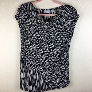 Chico's Travelers Women's Black Cream Cowl Neck Asymmetric Hem Top Size 1 8/10